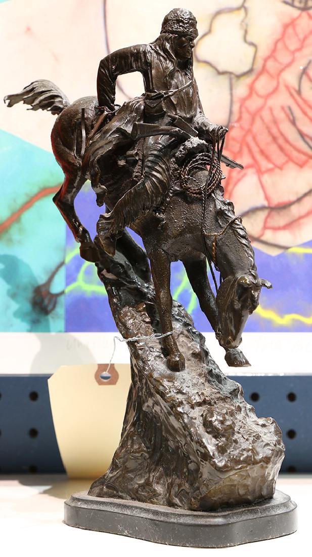 Sculpture, After Frederic Remington: After Frederic Remington (American, 1861-1909), "Mountain Man," 1981, bronze sculpture, unsigned, dated and inscribed, "Collecters West" lower bottom, overall (with marble base): 11"h x 9"w x 4"d