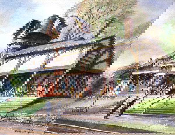 Watercolor, Pennsylvania, Ranulph Bye: Framed watercolor, Gravers Lane Train Station, Pennsylvania, by Ranulph Bye (American 1916-2003), signed lower right, image: 18.5"H x 24"W, framed: 26"H x 31.25"W x 1.5"D