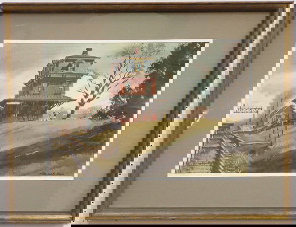 Watercolor, Pennsylvania, Ranulph Bye: Framed watercolor, Hopewell Railroad Station, Pennsylvania, by Ranulph Bye (American 1916-2003), signed lower right, image: 14"H x 21"W, framed: 23"H x 29.5"W x 1.5"D