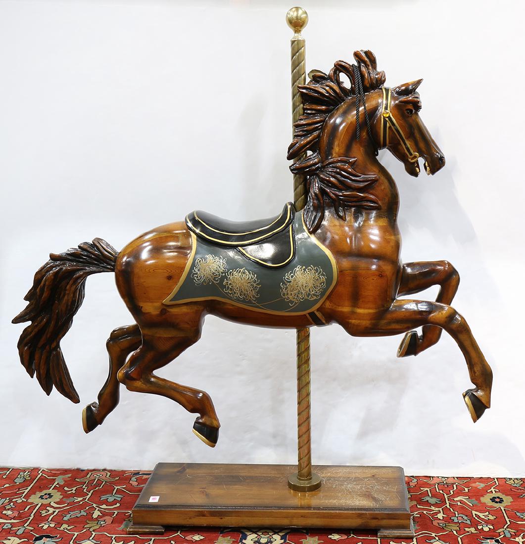 Wood carved polychrome decorated carousel horse