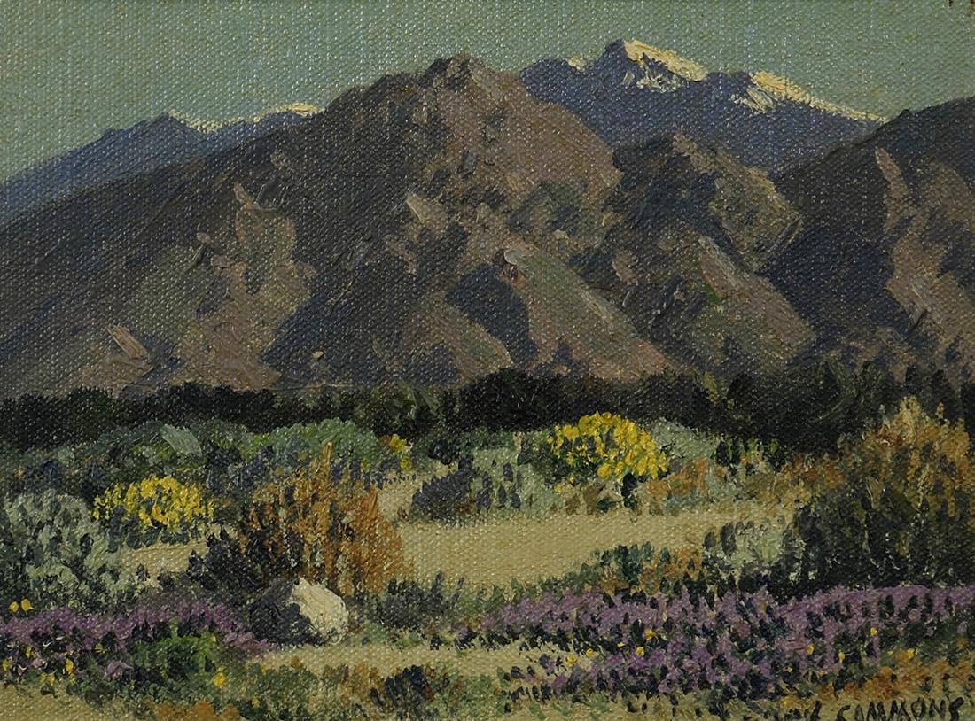 Painting, Carl Sammons: Carl Sammons (American, 1883-1968), Desert Wildflowers, oil on canvas board, signed lower right, sight: 6"h x 8"w, overall (with frame): 13"h x 14.5"w