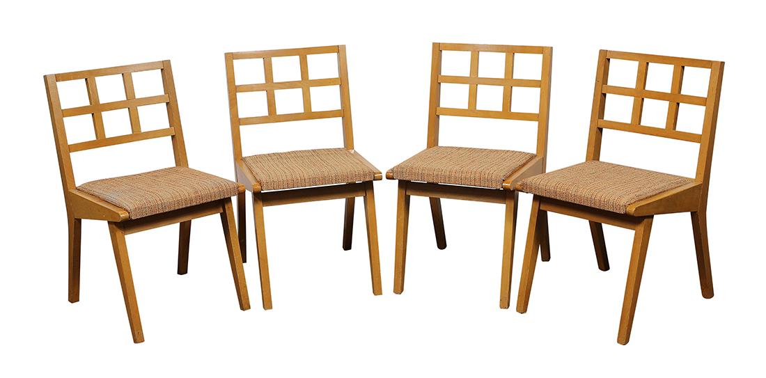 (lot of 4) Mid-Century blonde wood side chairs, each (1 of 8)