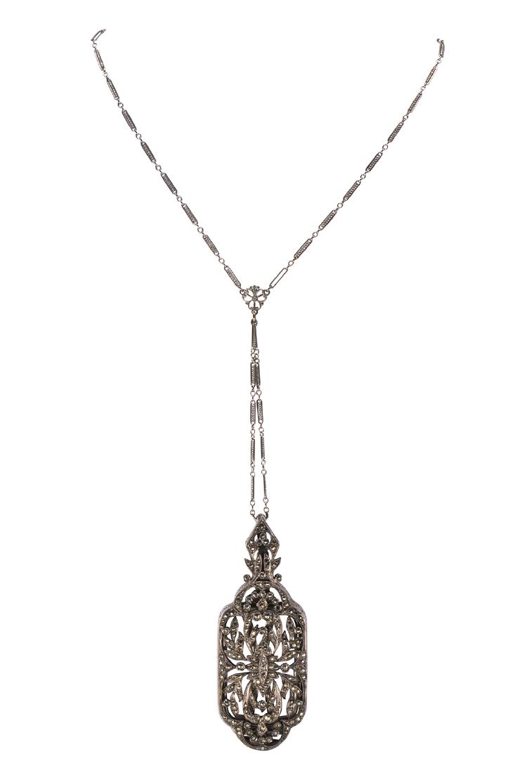 Marcasite, silver and 14k white gold lorgnette-necklace (1 of 4)
