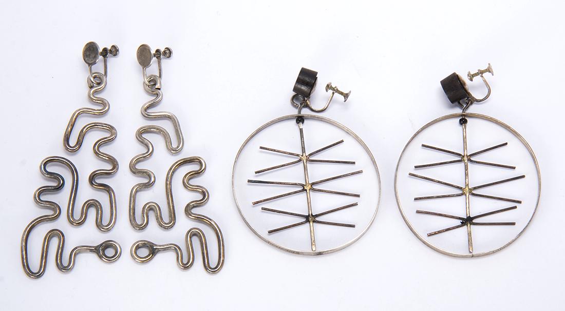 (Lot of 2) Mid-century modern silver and wood earrings (1 of 1)
