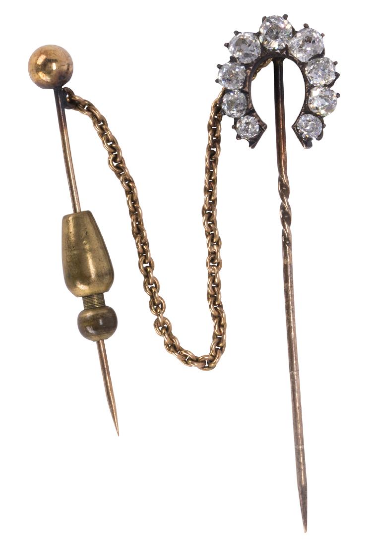 Victorian diamond, silver and 14k yellow gold stickpin (1 of 2)