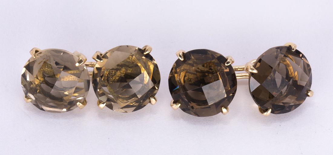 Pair of Smokey quartz and 14k yellow gold cufflinks (1 of 2)