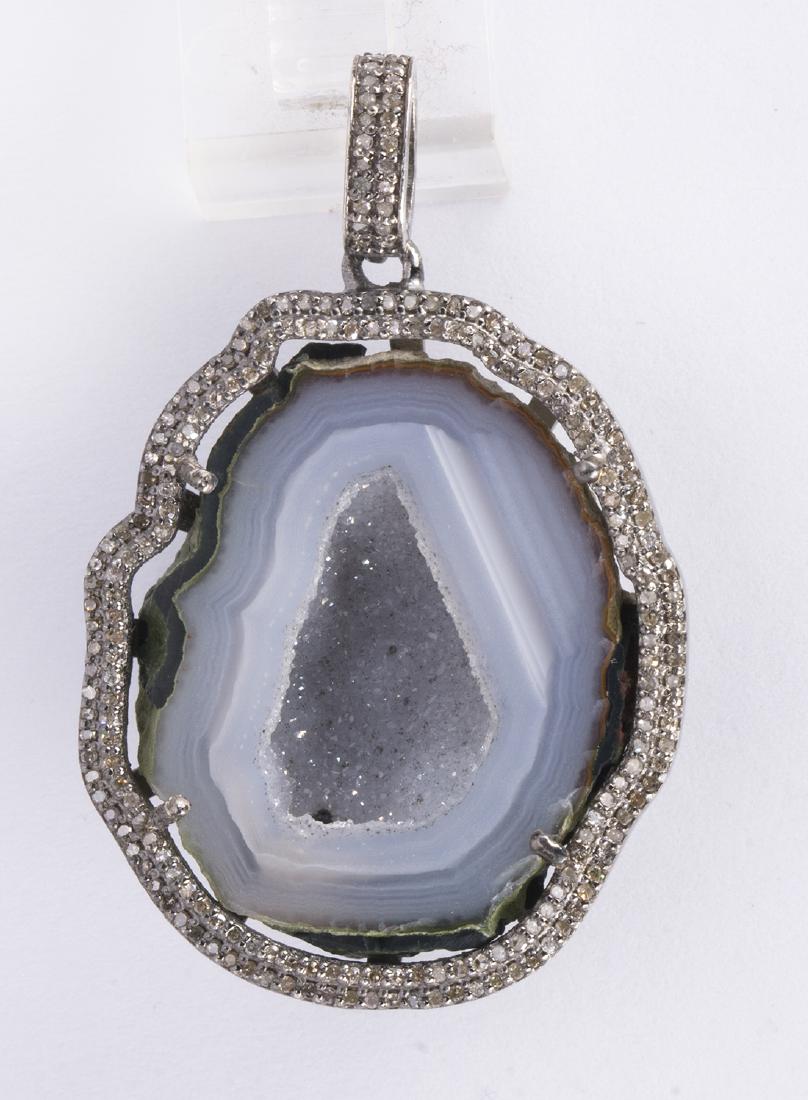 Agate geode, diamond, and sterling silver pendant (1 of 3)