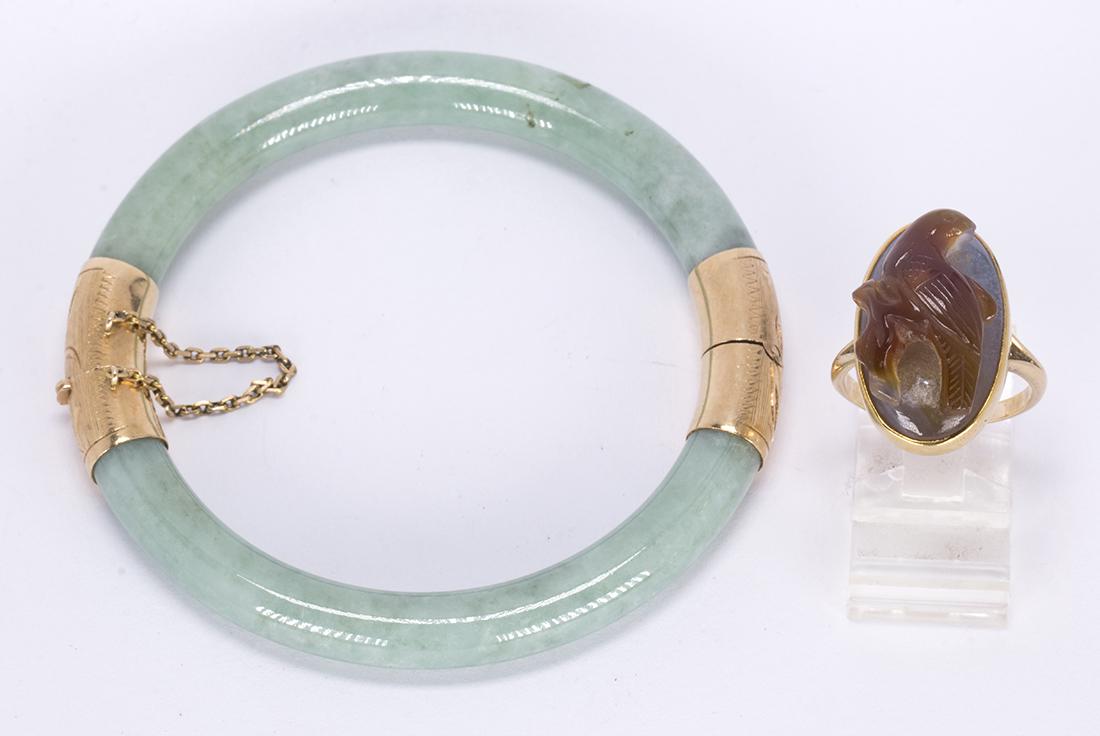 (Lot of 2) Jadeite, agate, 14k yellow gold jewelry (1 of 6)