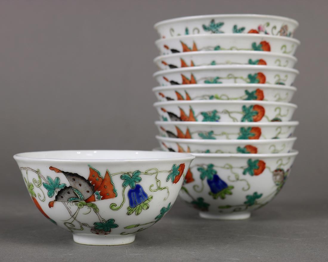 Chinese Porcelain Cups, Butterflies/Melons (1 of 7)