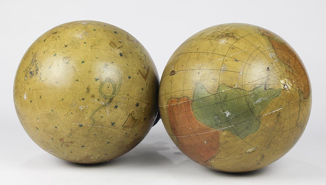 Pair of hand painted wood Masonic Lodge globes (1 of 3)