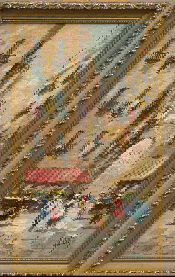 Oil/Board "Strolling on the Boulevard": Framed oil on board, Strolling on the Boulevard, manner of Edouard Cortes, signed indistinctly lower right