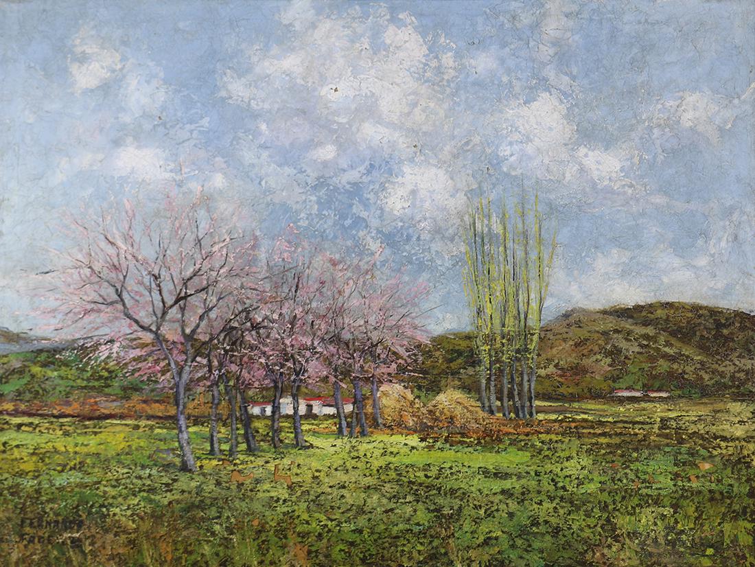 Painting, Fernando Fader: Fernando Fader (Argentine, 1882-1935) "Los Parvines," oil on canvas, signed lower left, gallery label (Galleria Muller/ Frederic C. Muller, Buenos Aires) affixed verso, canvas: 30"h x 39.5"w, overall