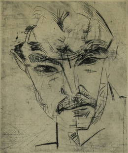 Print, Lasar Segall: Lasar Segall (Lithuanian/Brazilian, 1891-1957), "Portriat Prof. Schwangart," 1921-22, drypoint etching, pencil signed lower right, titled lower left, image: 9.5"h x 7.75"w, overall (with frame): 17.75