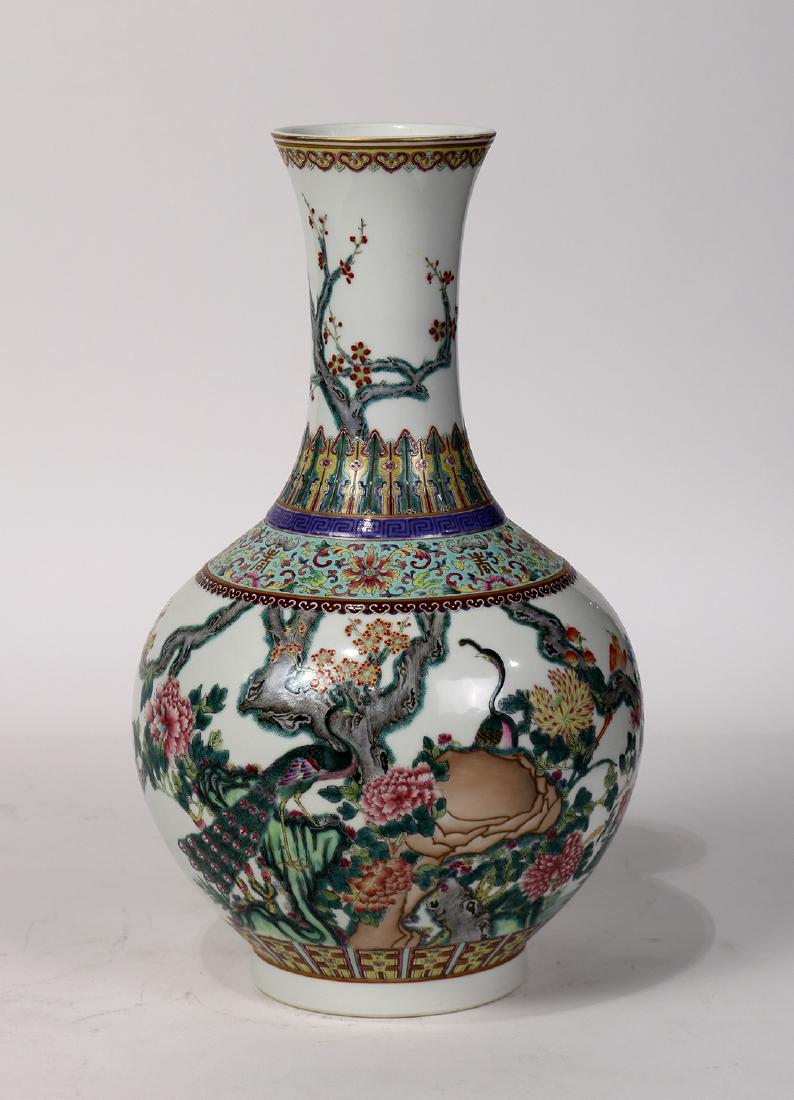 Chinese Enameled Vase, Peacock (1 of 6)