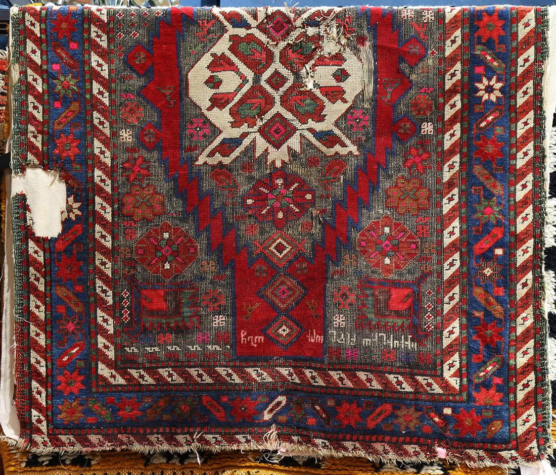 Armenian Karabagh inscribed carpet, 3'5" x 5'8" (wear) (1 of 2)