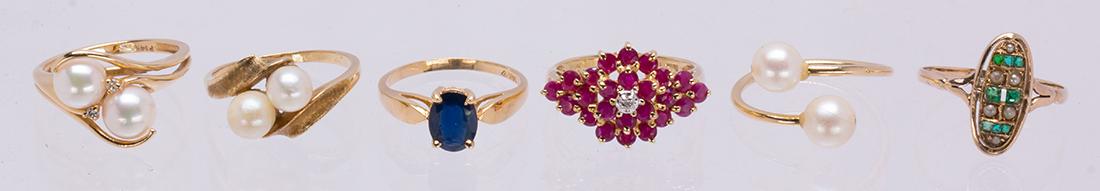 (Lot of 6) Multi-stone, 14k yellow gold rings (1 of 6)