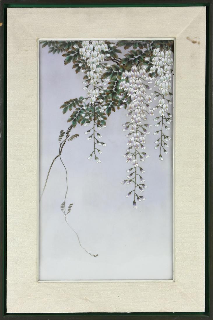 Framed hand painted porcelain plaque, depicting (1 of 4)