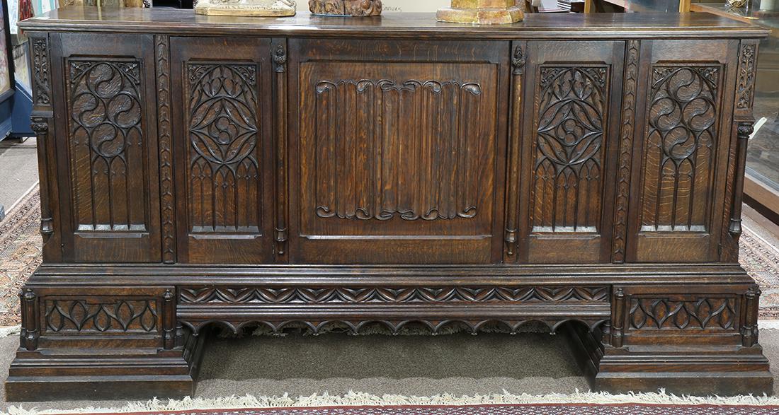 Gothic Revival carved quartersawn oak sideboard, circa (1 of 4)