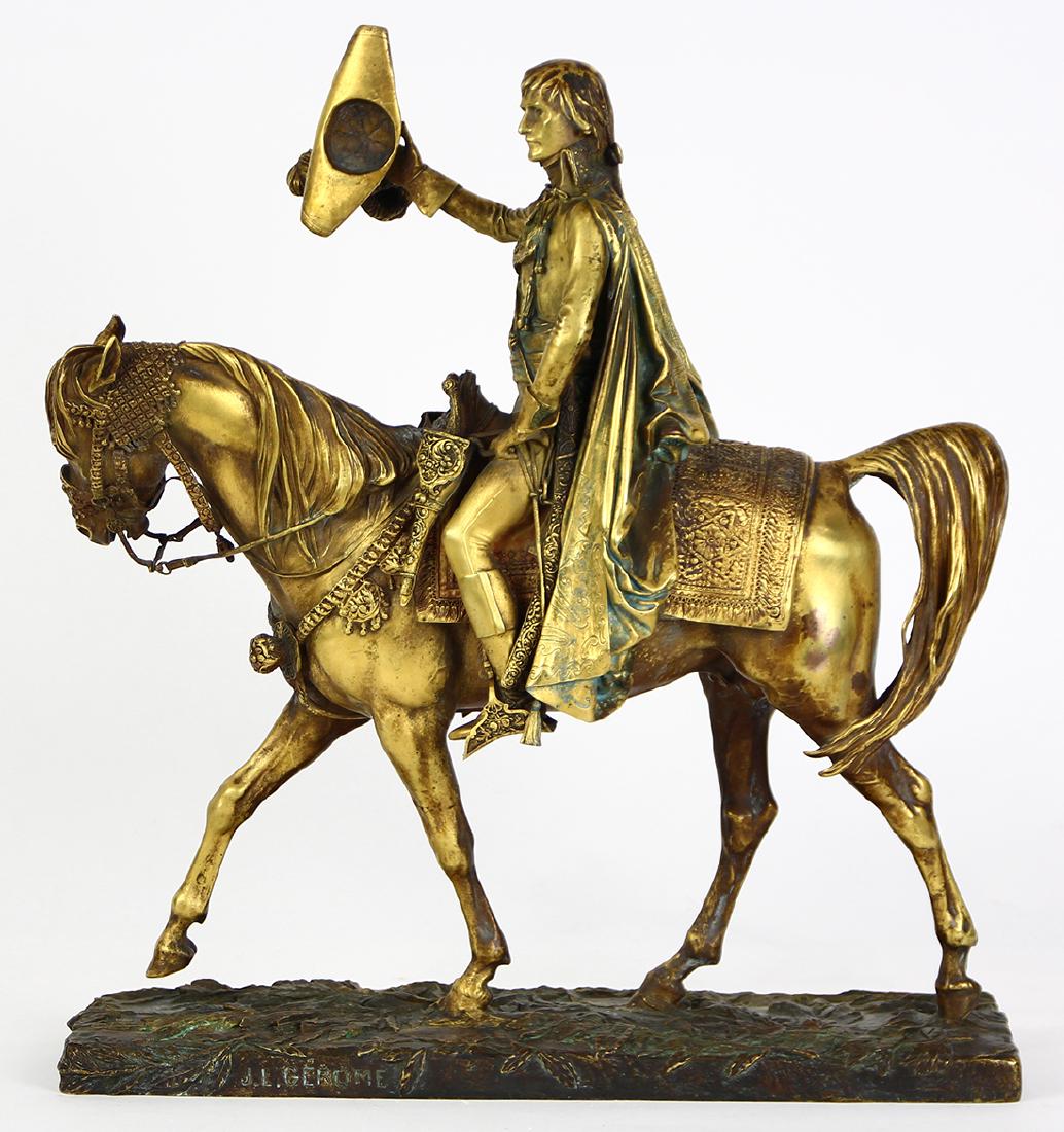 Sculpture, Jean-Leon Gerome: Jean-Leon Gerome (French, 1824-1904), "Napoleon Entering Cairo," gilt bronze sculpture, signed (on base) lower left, numbered: 372B, overall: 16"h x 14.25"w x 4.63"d