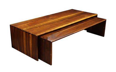 (lot of 2) Arthur Espenet Carpenter (1920-2006) Bolinas: (lot of 2) Arthur Espenet Carpenter (1920-2006) Bolinas, CA, walnut nesting low tables, each having a rectangular top, the sides with exposed dovetail joinery, signed and marked 7615 and 7710 respecti