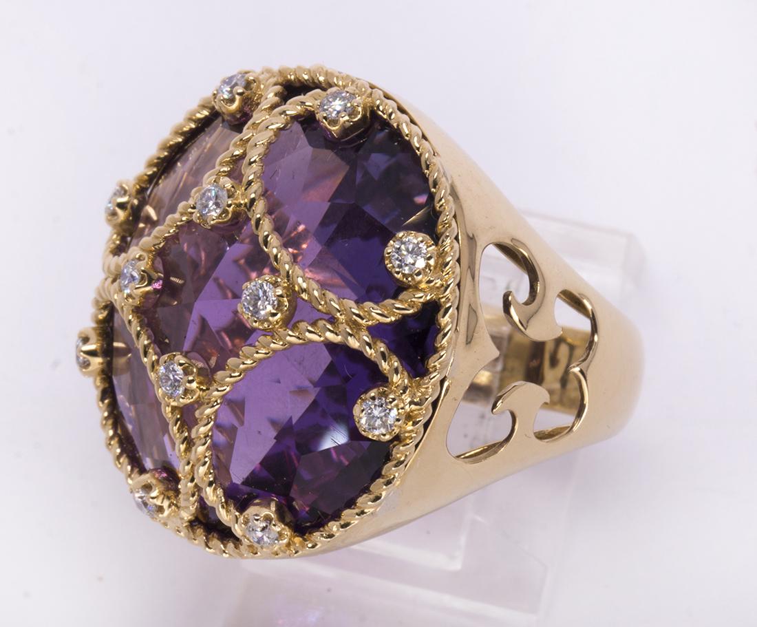 Amethyst, diamond and 18k yellow gold ring (1 of 4)