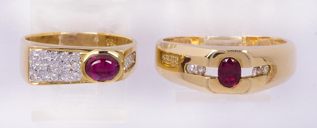 (Lot of 2) Ruby, diamond and yellow gold rings (1 of 3)