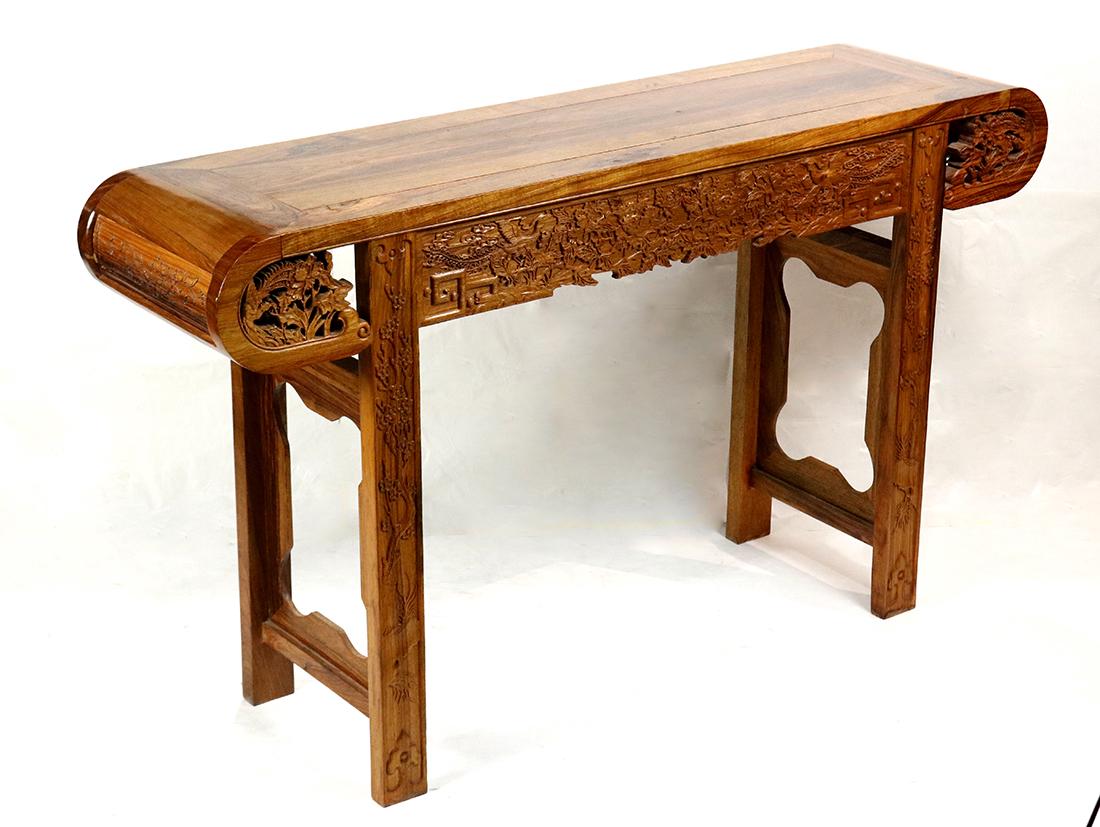 Chinese Wood Altar Table, Peonies/Phoenix (1 of 6)