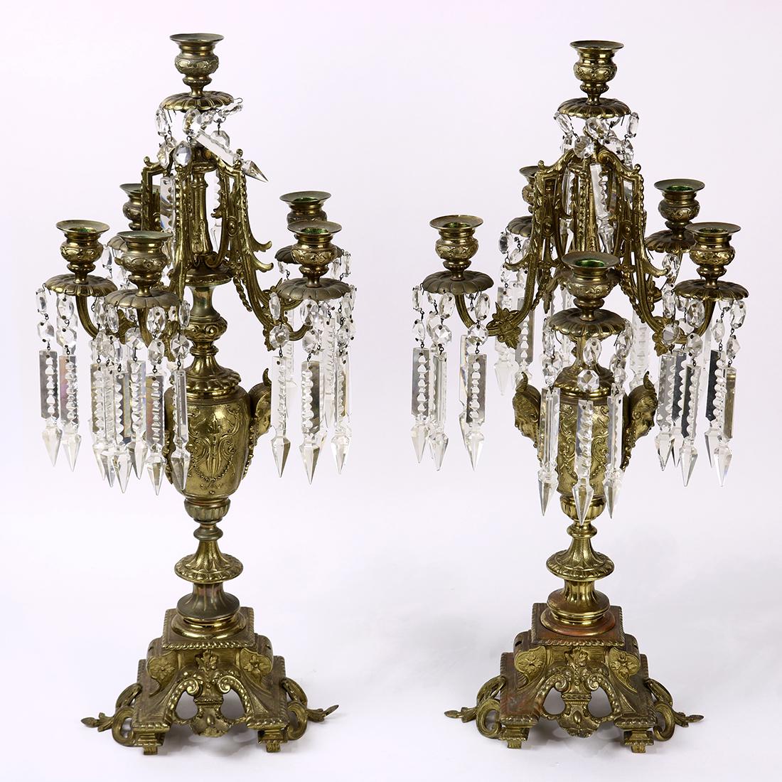 (lot of 2) Renaissance style  brass 6-light candelabra, (1 of 2)