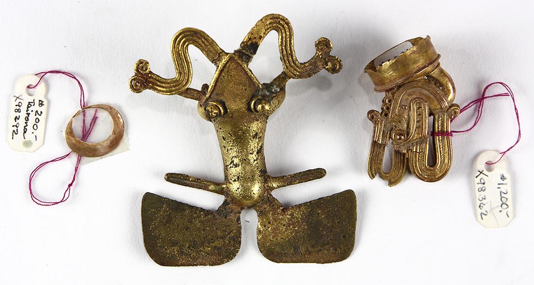 (lot of 3) Pre-Columbian International style gold or (1 of 2)