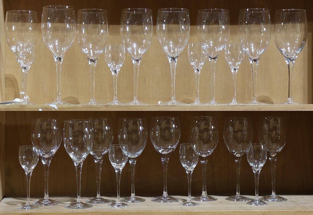 (Lot of 24) Orrefors stemware group: (Lot of 24) Orrefors stemware group, possibly in the Illusion Clear pattern, each having a tapered stem, one with a Orrefors sticker and stamp, consisting of (8) red wine glasses, (8) white wine glass