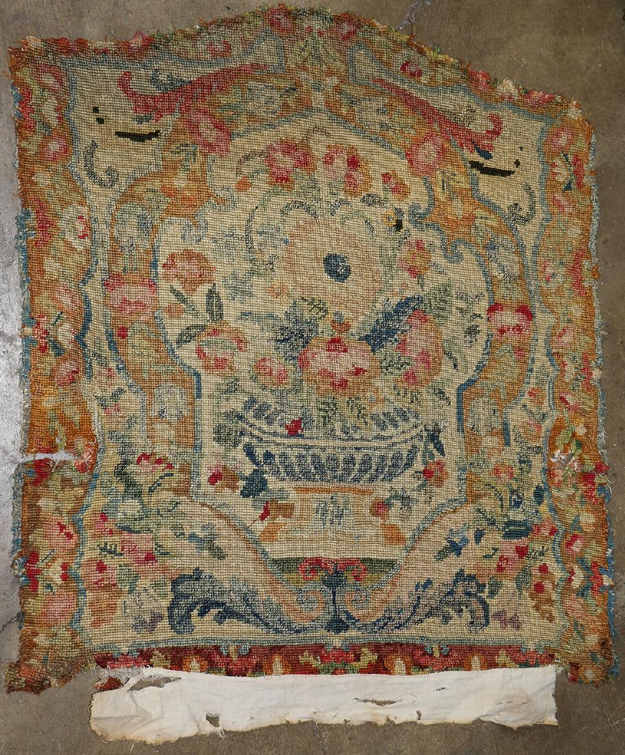 One bin of needlepoint upholstered textiles: One bin of needlepoint upholstered textiles, to be used as show covers for seating