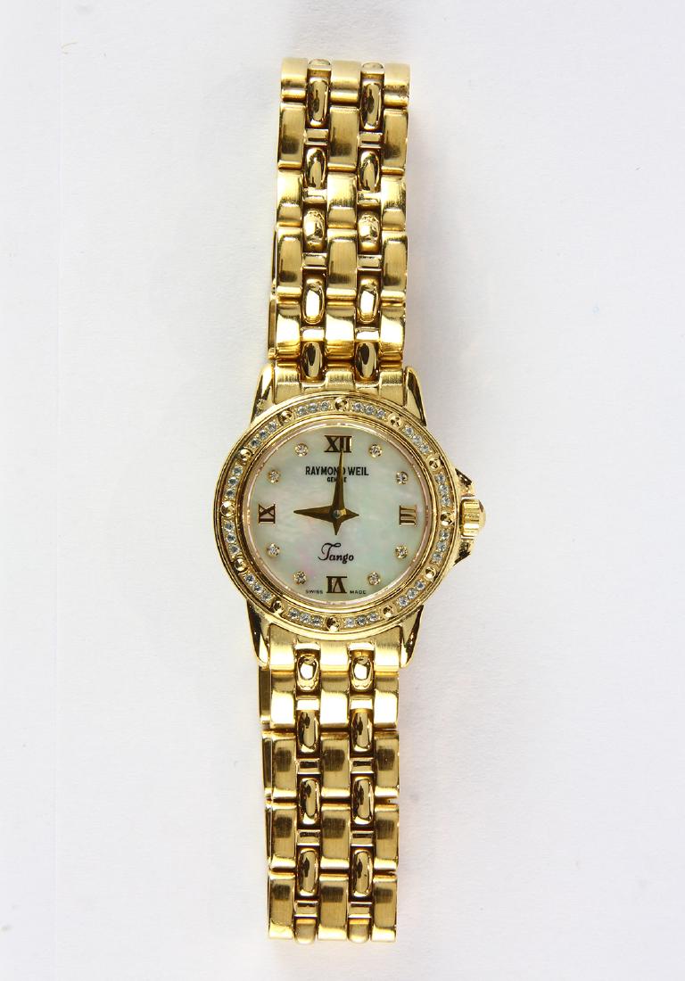 Lady's Raymond Weil, Tango white sapphire and metal: Lady's Raymond Weil, Tango white sapphire and metal wristwatch Dial: mother-of-pearl, applied Roman numeral and white sapphire dot hour markers, Raymond Weil, Tango Movement: quartz, 3 jewels, ETA Cas