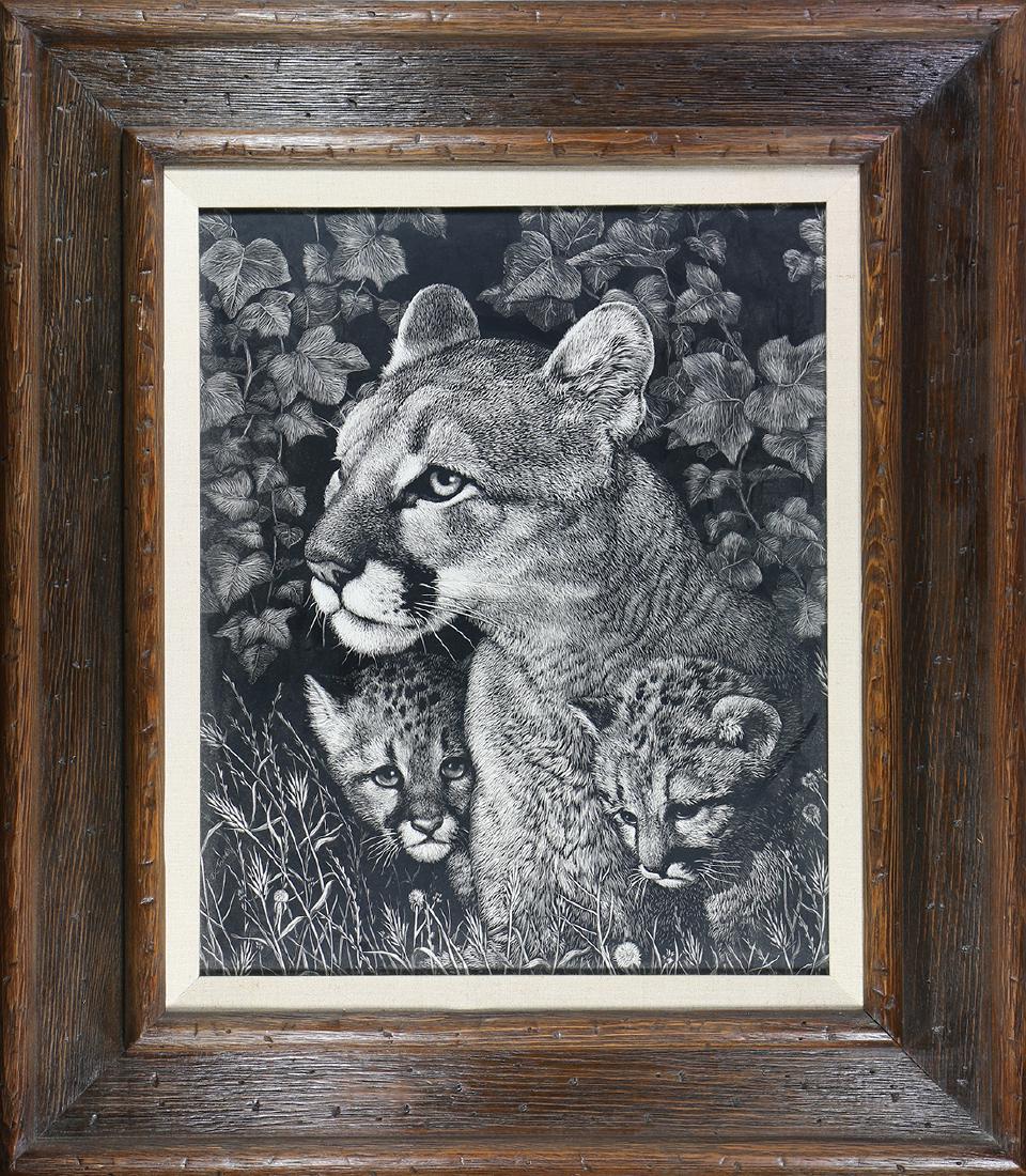 Print, Daniel C. Toledo, Mountain Lion and Cubs (1 of 1)