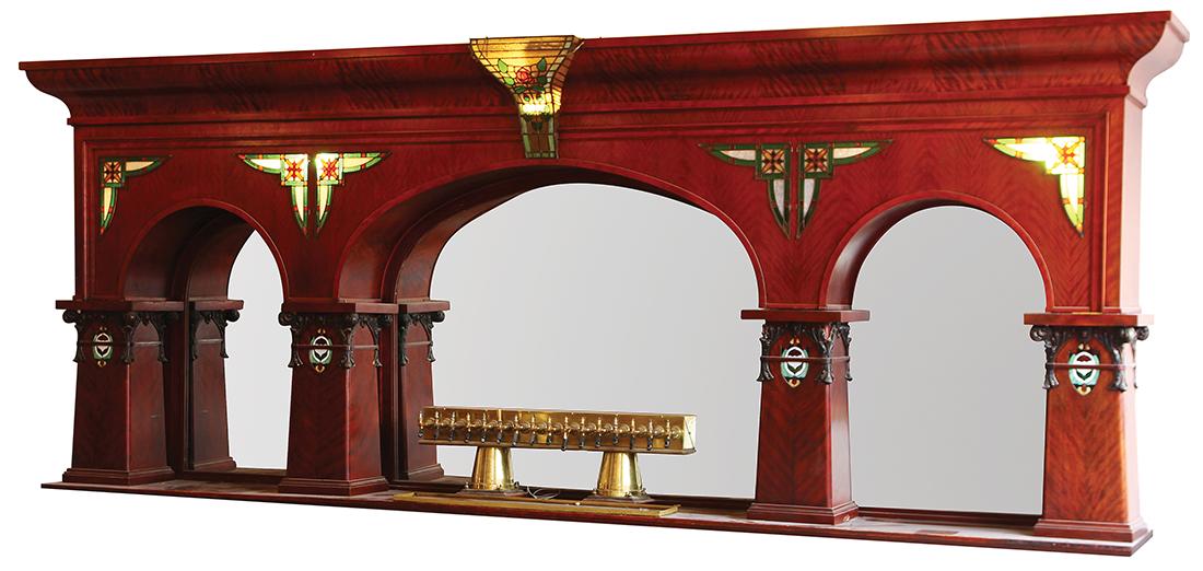 (lot of 3)  Victorian mahogany and leaded glass bar, (1 of 17)