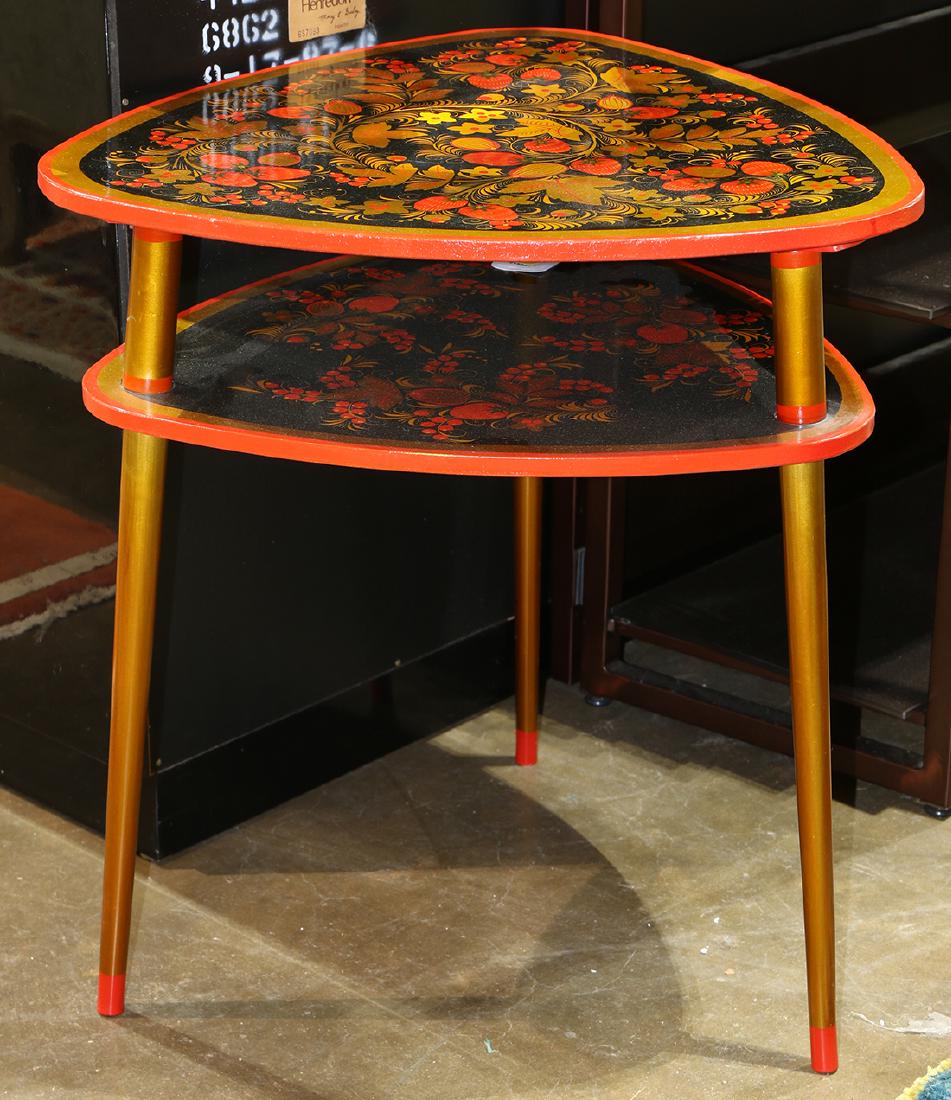Russian lacquered two tier side table, having a (1 of 2)