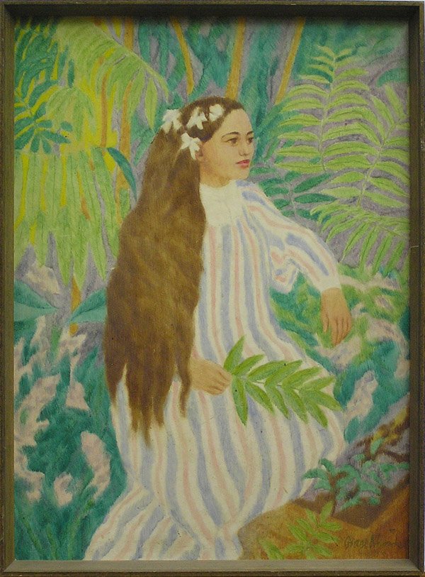 Painting George Rhoads Portrait: Framed oil on Masonite, Portrait of a Mexican Woman, by George Rhoads (American 1926-), signed lower right, dated 1955, sight: 30''H x 22''W