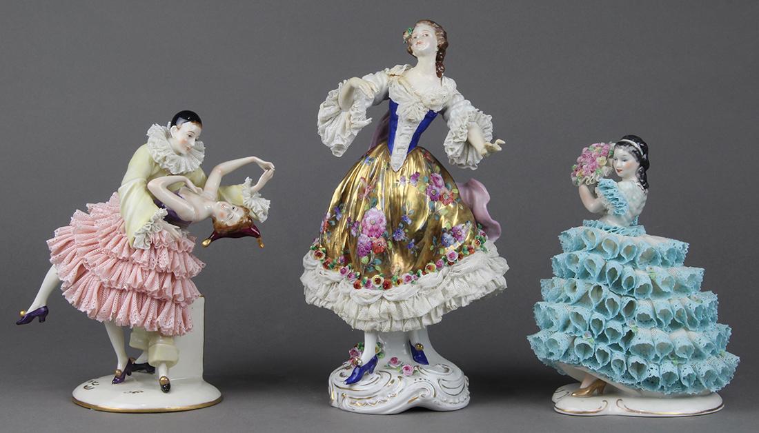 (lot of 3) Continental porcelain crinoline figural (1 of 4)