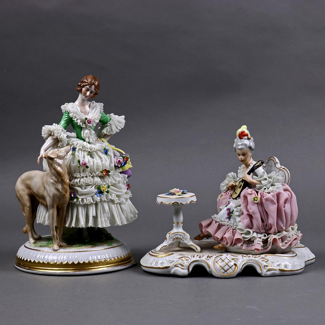 (lot of 2) Dresden crinoline porcelain figural groups (1 of 8)