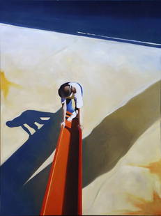 Painting, Stephen Namara: Stephen Namara (American, b. 1953), "Just a Moment," oil on canvas, signed lower right, overall (canvas/unframed): 95.5"h x 71.5"w