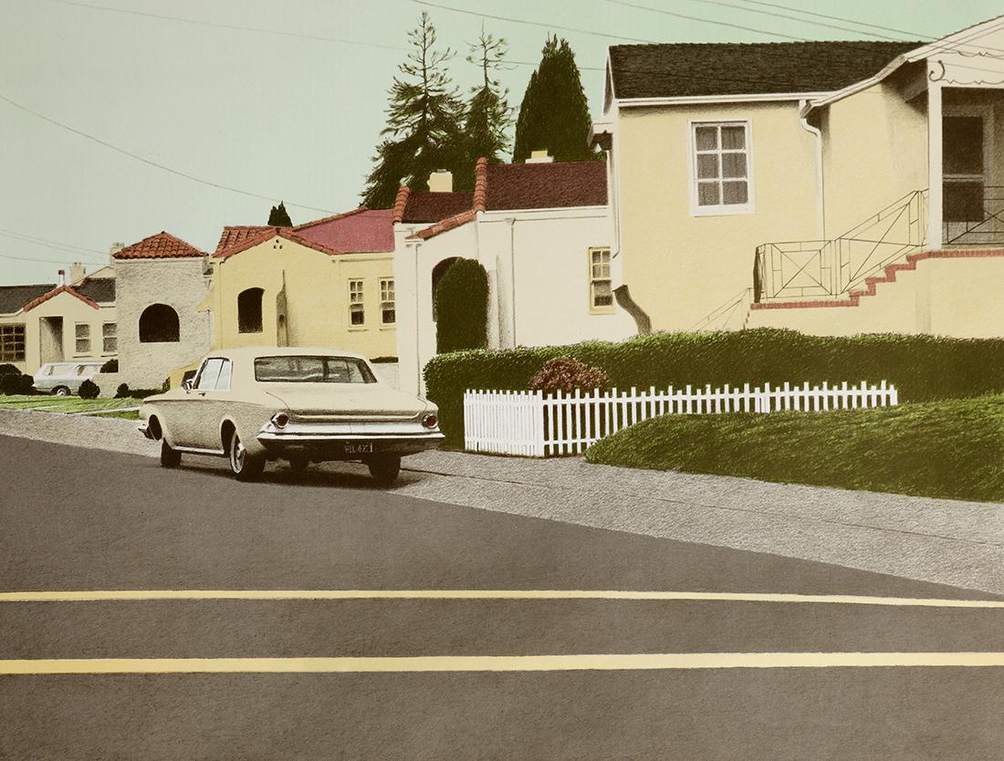 Print, Robert Bechtle, '64 Chrysler: Robert Bechtle (American, b. 1932), '64 Chrysler, lithograph in colors, circa 1971, image: 12"h x 16"w, sheet (overall/unframed): 23.25"h x 29"w