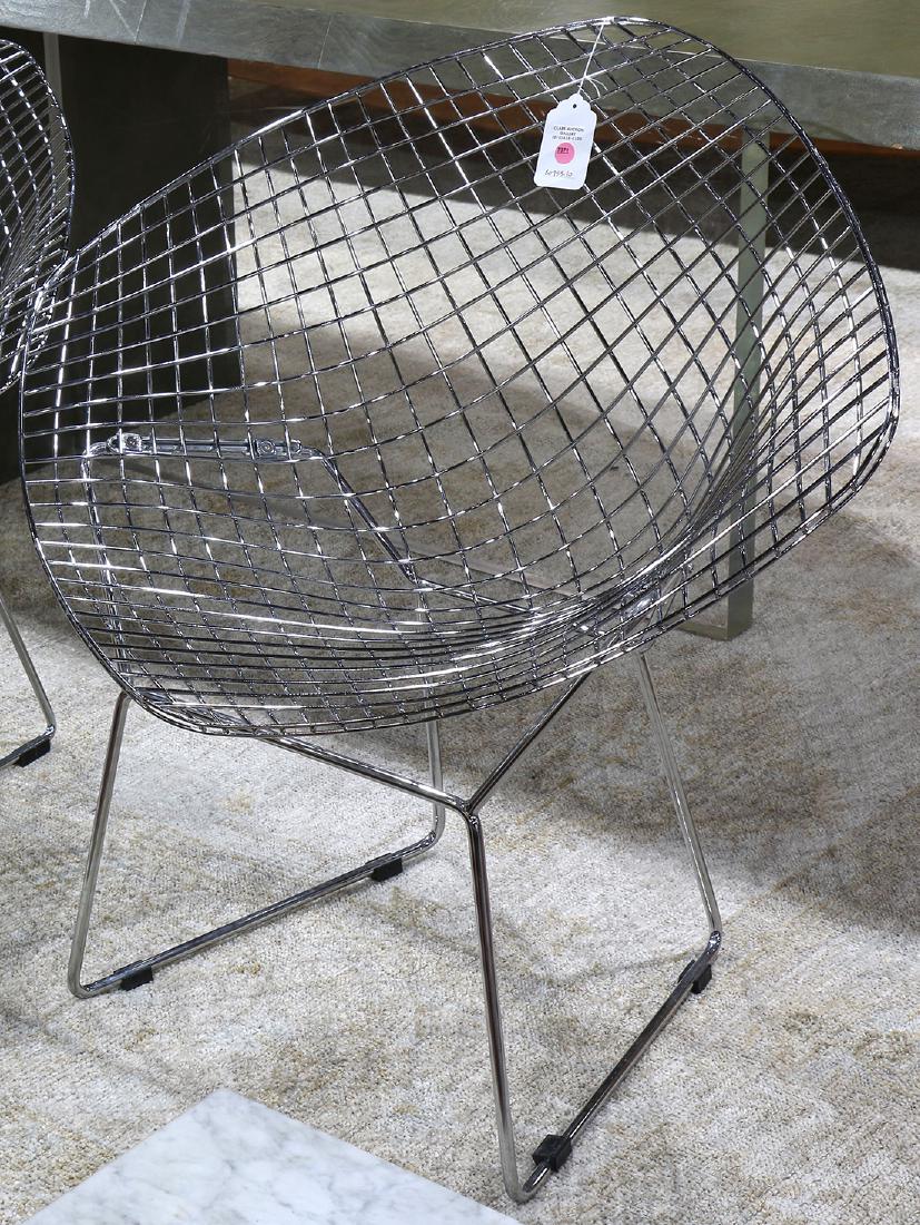 Harry Bertoia style diamond chair: Harry Bertoia style diamond chair, having a chrome frame and rising on tubular legs, 33"h