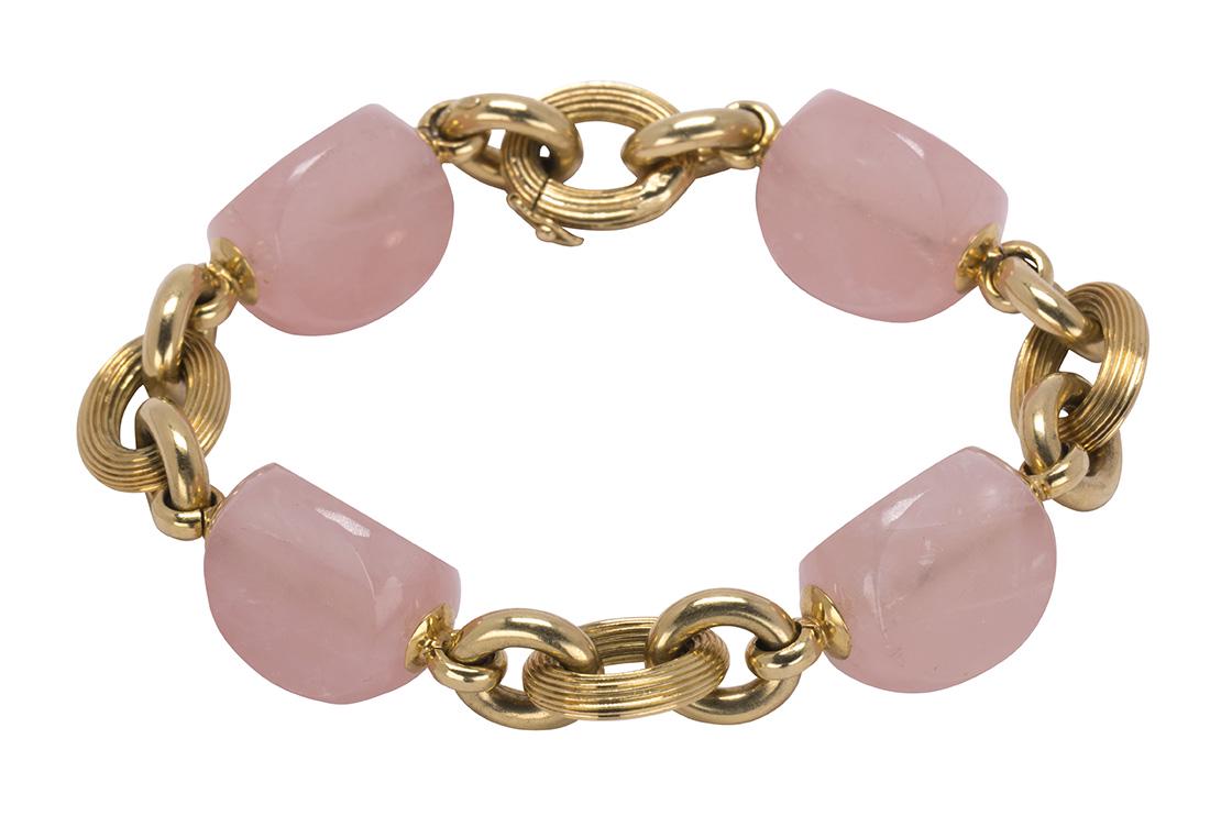 Rose quartz bead and 18k yellow gold bracelet (1 of 6)