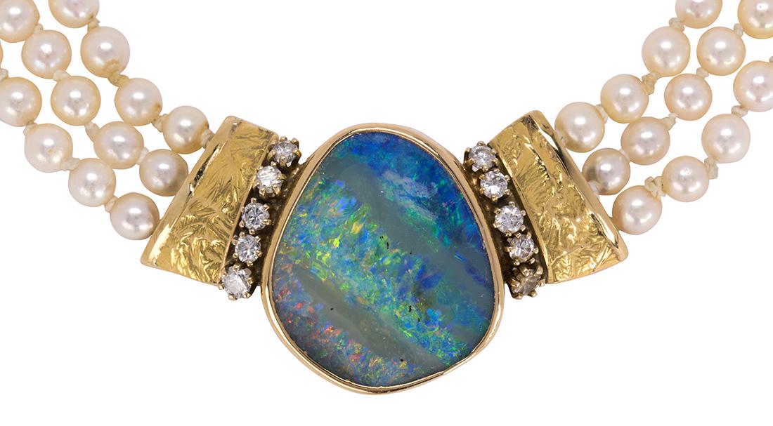 D. Egbert boulder opal, diamond, cultured pearl and 18k (1 of 5)