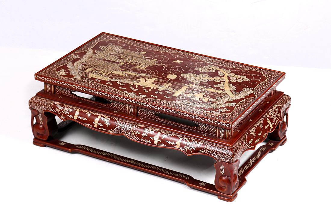 Asian Mother-of-Pearl Red Tray Table (1 of 5)