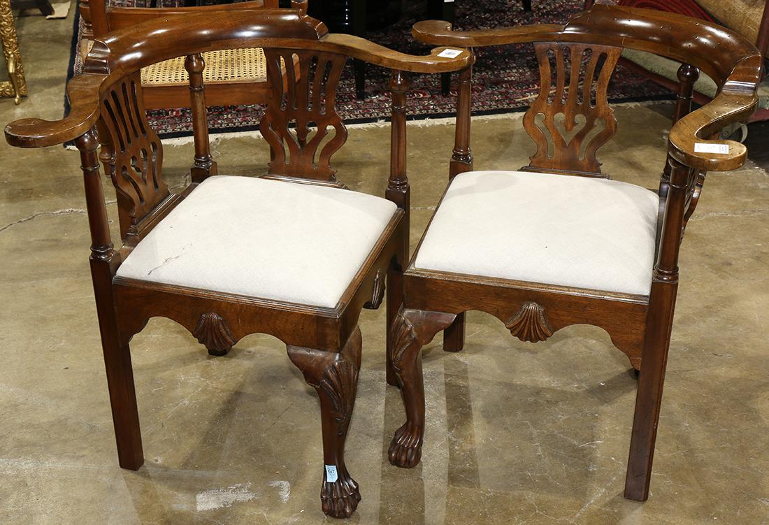 (lot of 2) Georgian style mahogany corner chairs (1 of 1)