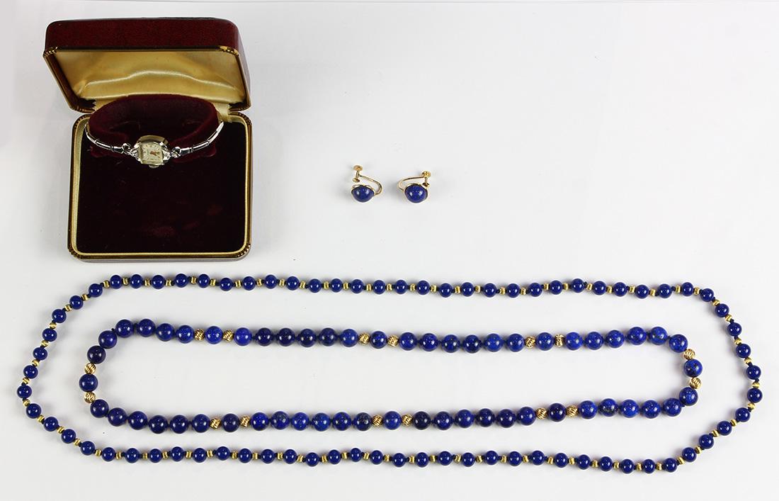 (Lot of 4) Diamond, lapis lazuli, gold and metal (1 of 3)