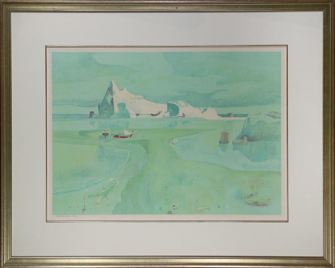 Print, Millard Sheets: Millard Sheets (American, 1907-1989), Untitled (Harbor with Icebergs), color lithograph, pencil signed lower left, edition 2/200, overall (with frame): 34.25"h x 42"w