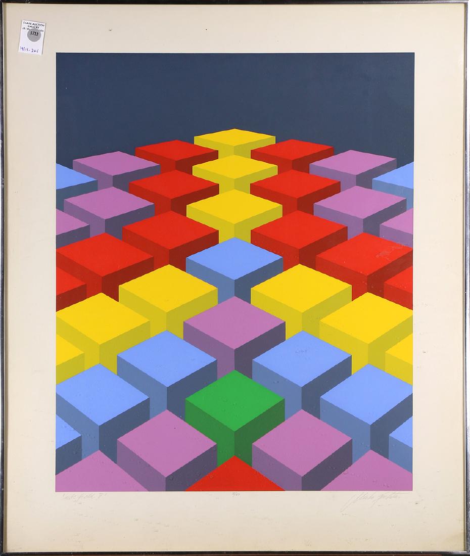 Print, Marko Spalatin: Marko Spalatin (American, 1945)"Cube Field X," serigraph, pencil signed lower right, titled lower left, overall (with frame): 31"h x 26"w