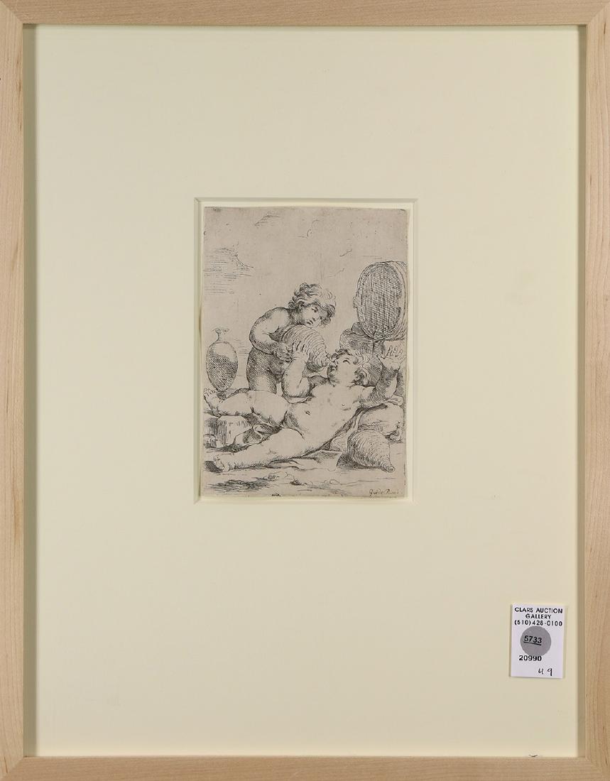 Print, Guido Reni, Putti con Vino: Guido Reni (Italian, 1575-1642), Putti con Vino, engraving, signed in plate lower right, sheet: 7"h x 5"w, overall (with frame): 19"h x 15"w. Provenance: Property from the Sterling Vineyard Winery Art