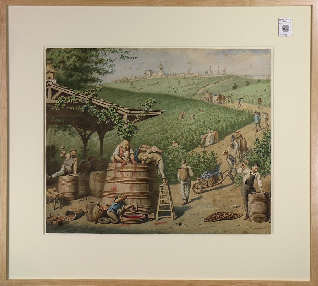 Work on Paper, Grape Harvest in the Vineyards Above the (1 of 1)